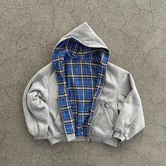Two Side Plaid Zip Hoodie